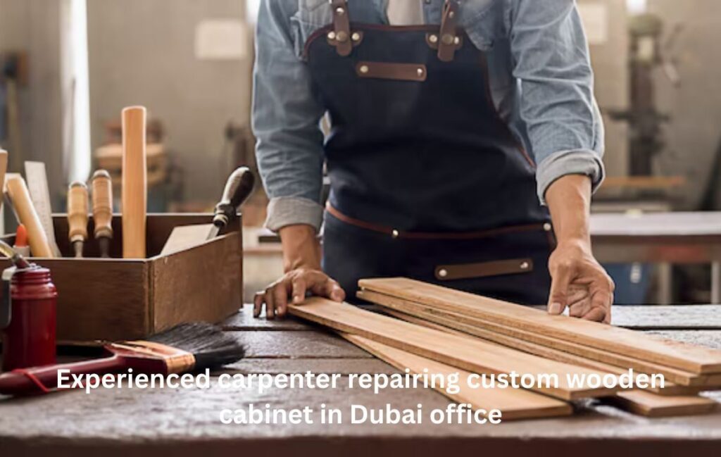 experienced-carpenter-repairing-custom-wooden-cabinet-in-dubai-office