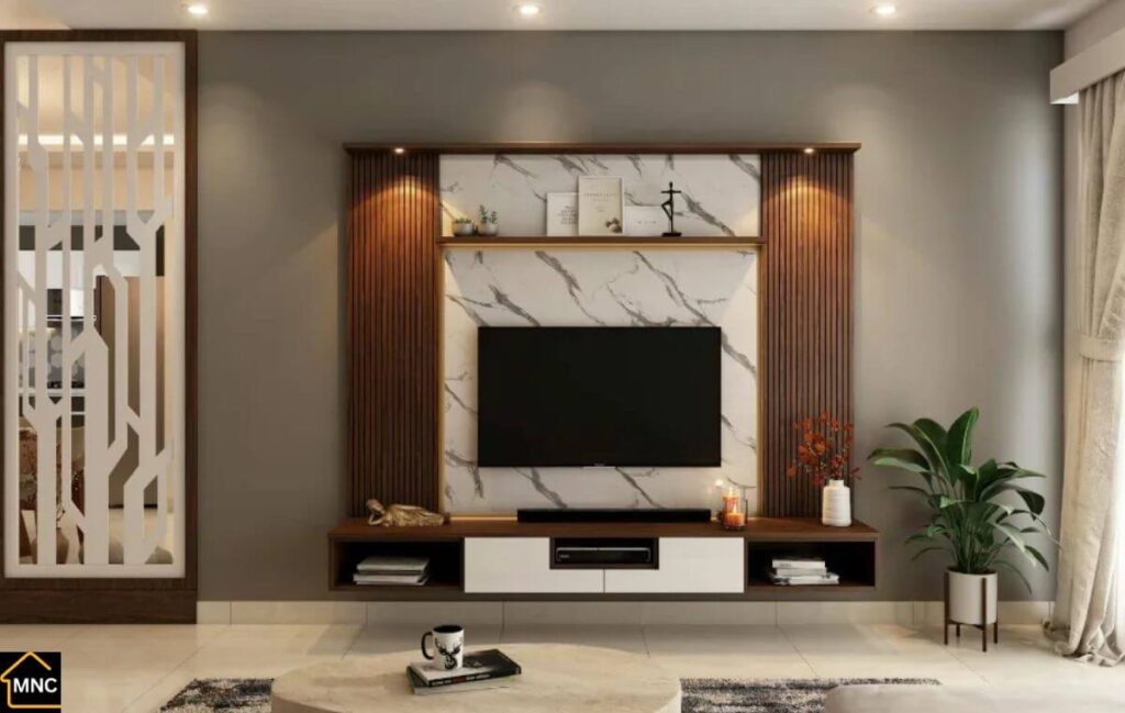Custom TV unit design Dubai – MNC Carpentry living room media wall