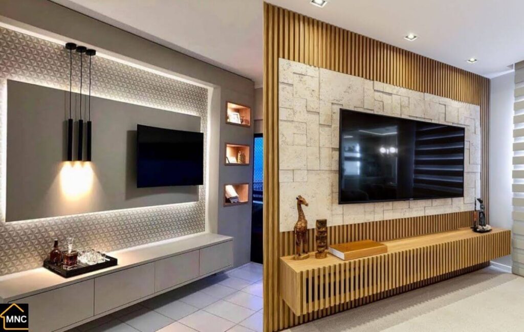 Modern TV unit installation Dubai by MNC Carpentry