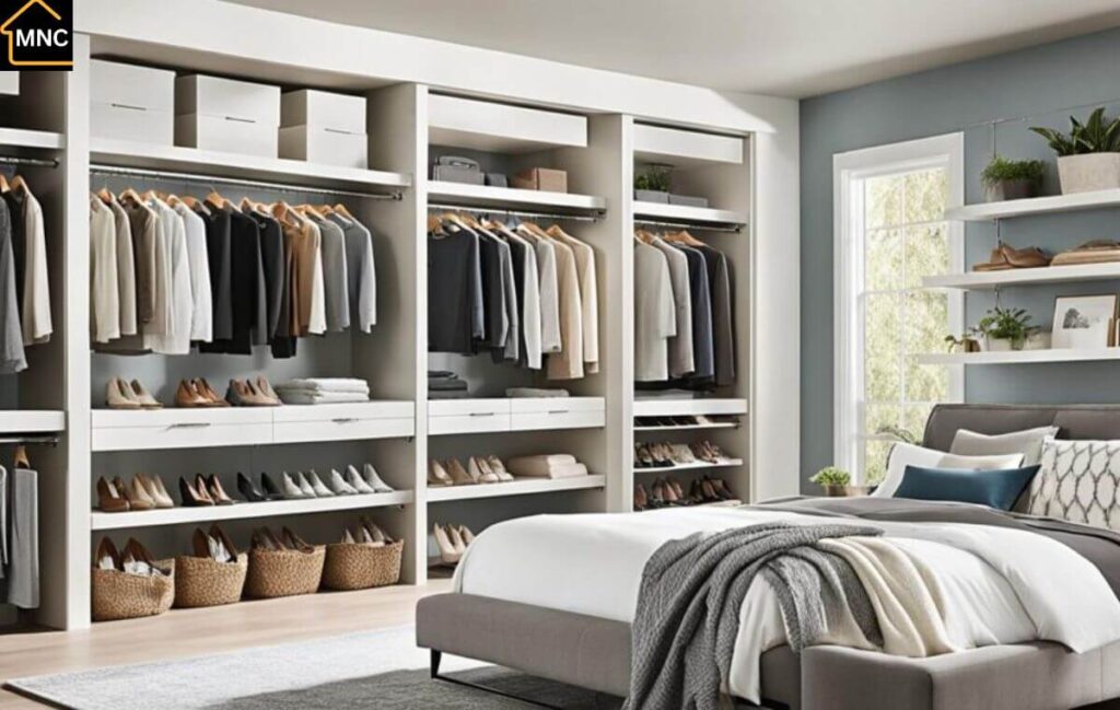 Modern walk-in closet interior with premium storage solutions UAE